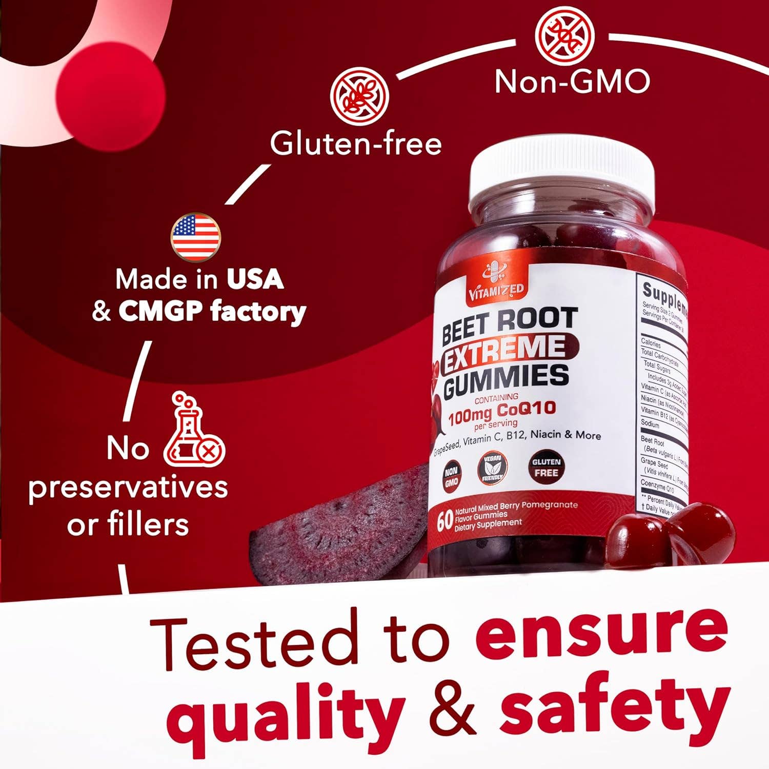 Vitamize inc - Vente Supplément oral/vitamine - Formule extrême Betterave & CoQ10 100 mg avec extrait de pépins de raisin - Gummies6