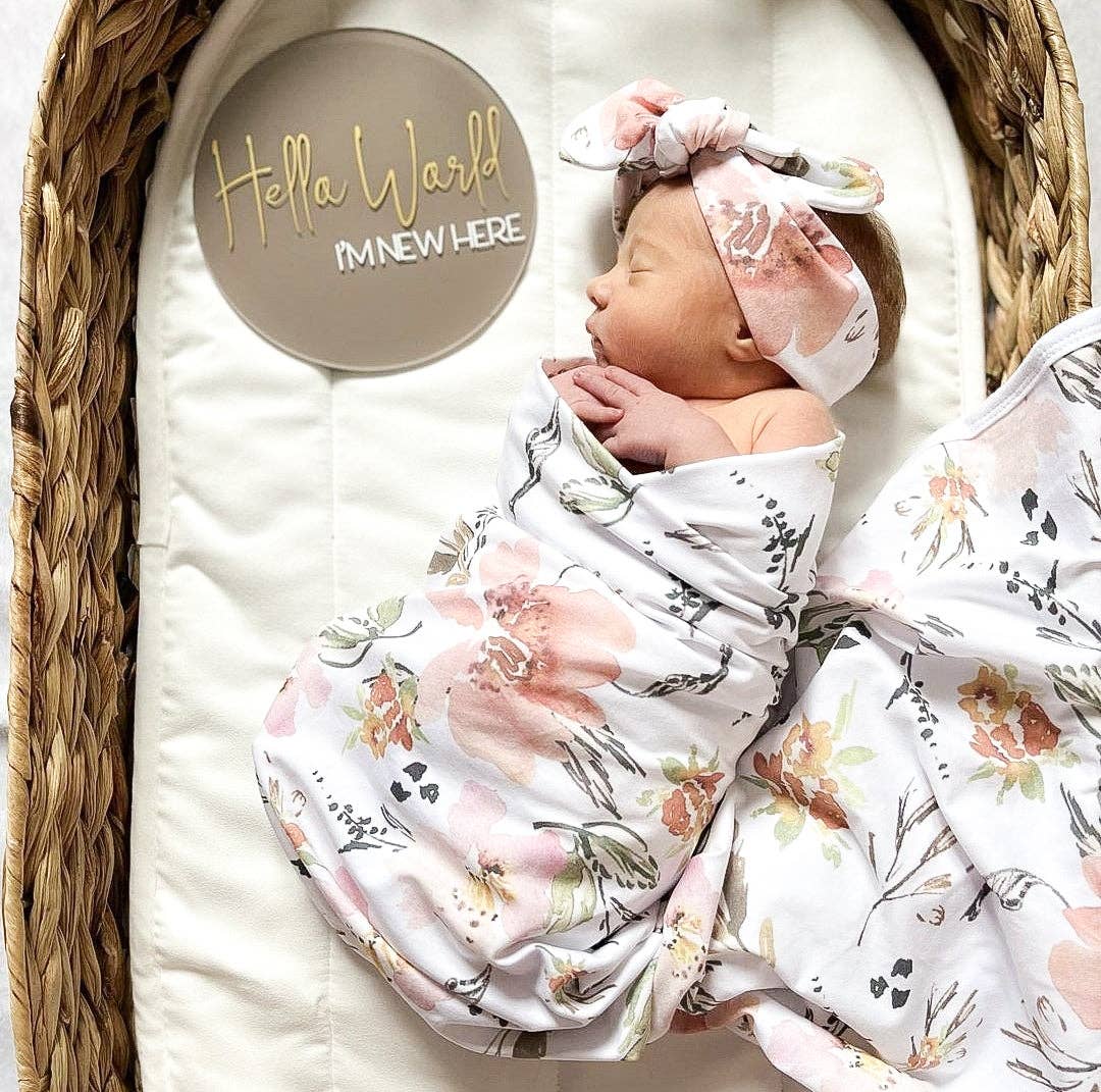 Minky Myles – Conjunto de Swaddle - Bebé por atacado – Manta floral com faixa - conjunto de envolvimento4