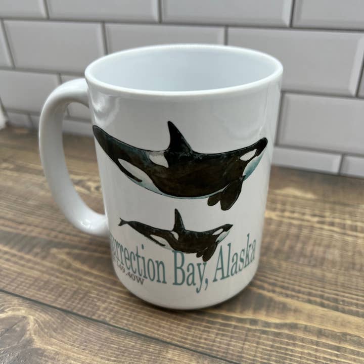 Orca Whale 15 oz Coffee Mug - Customize it with "your town" for wholesale by Blue Poppy Designs
