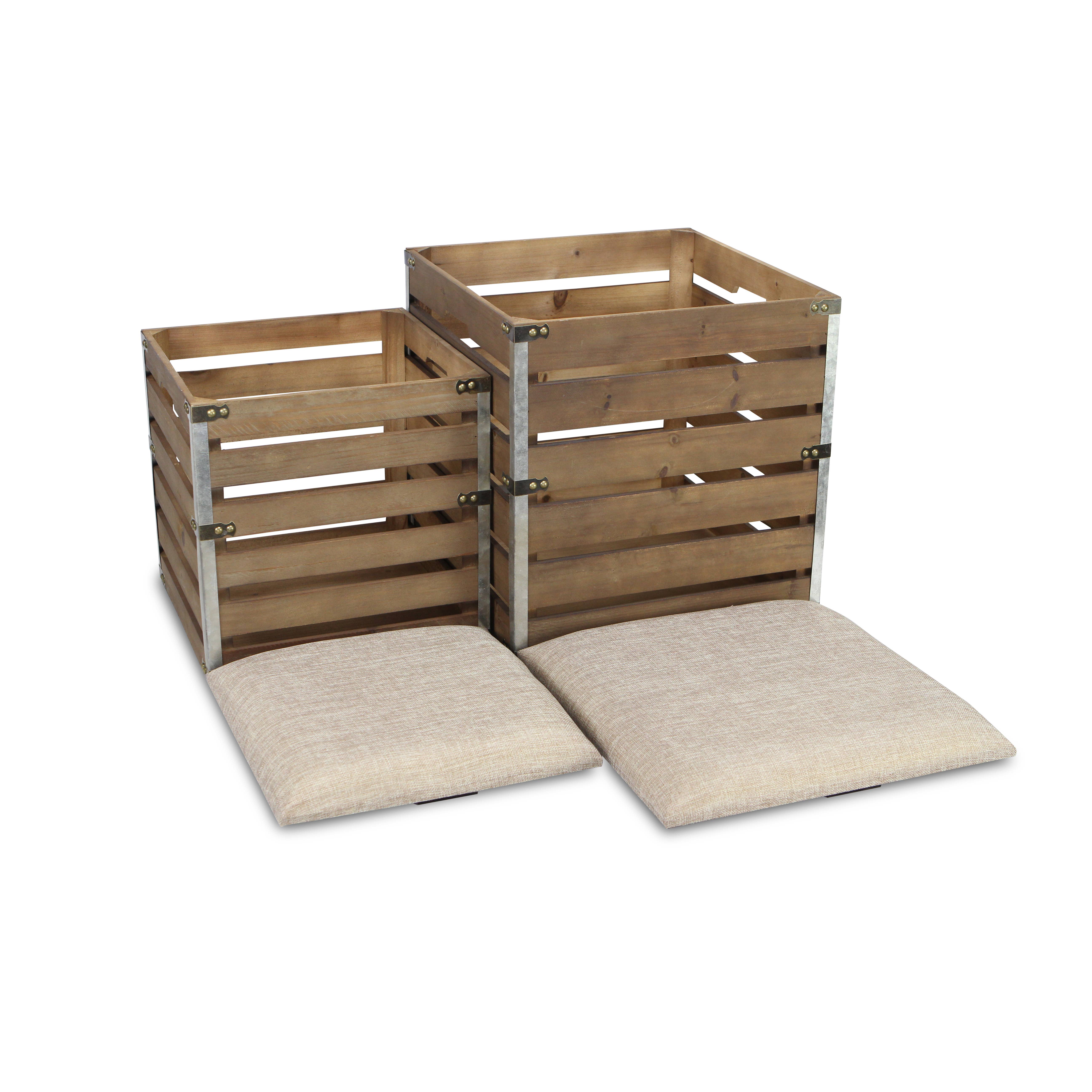 Cheungs Home Decor - Wholesale Bench - SiloSong Set of 2 Square Wood Slat Storage Bench9