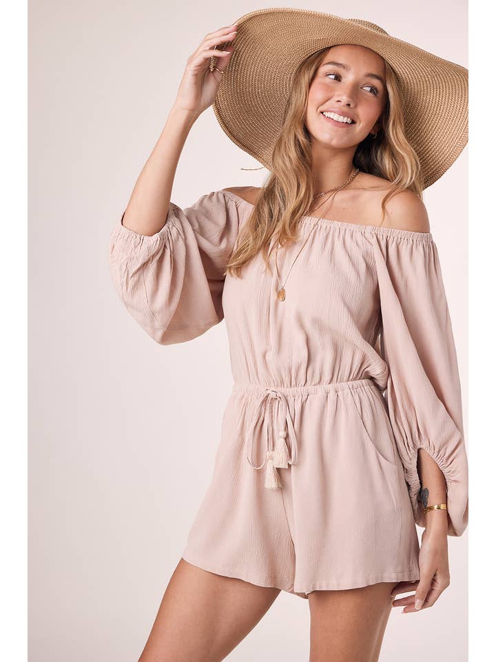 Bluivy - Wholesale Romper - Women's - OFF SHOULDER BALLOON SLEEVES ROMPER