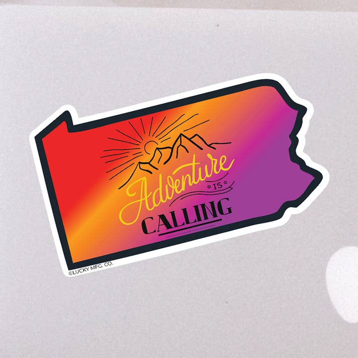 Pegatina de vinilo Pennsylvania «Adventure is Calling» para venta al por mayor de Lucky Mfg. Co.