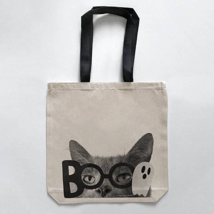 Gray Cat 1 Peeking Lil' Boo Halloween Tote for wholesale by Perkie Prints