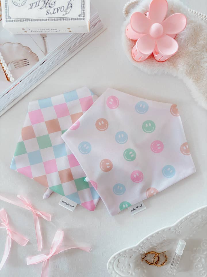 Neon Smileys Reversible Dog Bandana for wholesale by Halipup