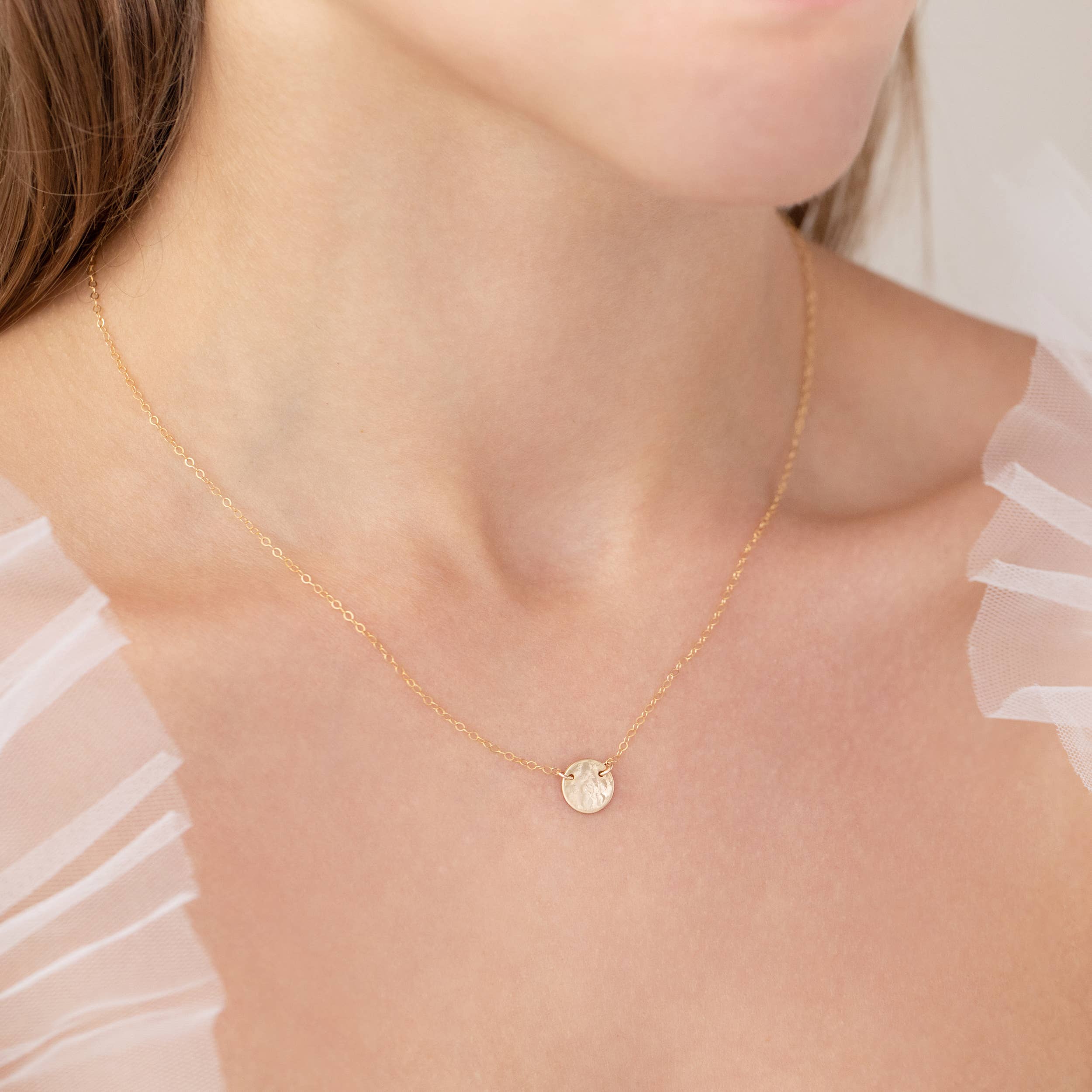 Thira Jewelry - Wholesale Pendant/Charm Necklace - Tiny Gold hammered disc necklace0