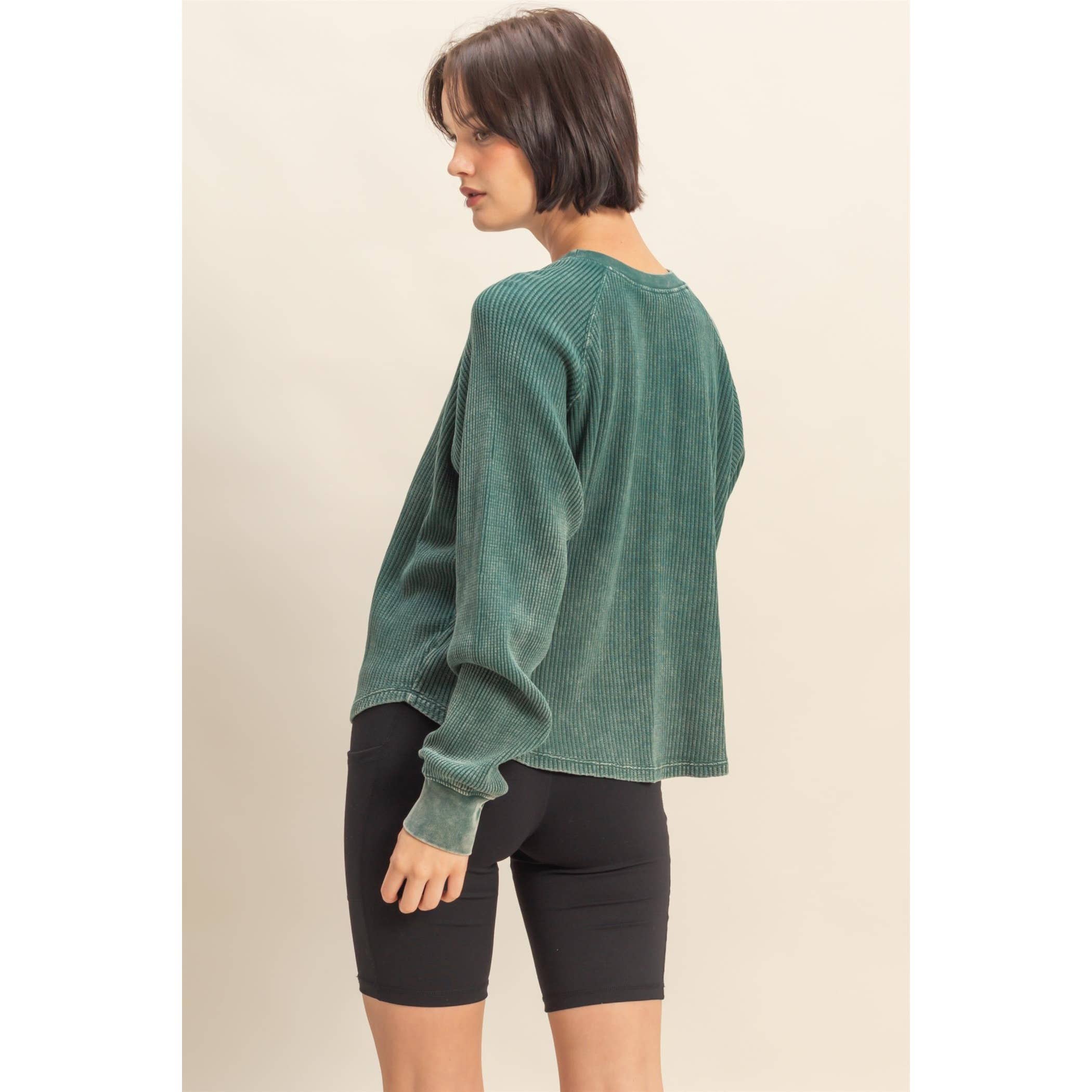 Double Zero - Wholesale Sweatshirt - Women's - Mineral Washed Henley Waffle Raglan Sleeve Top22
