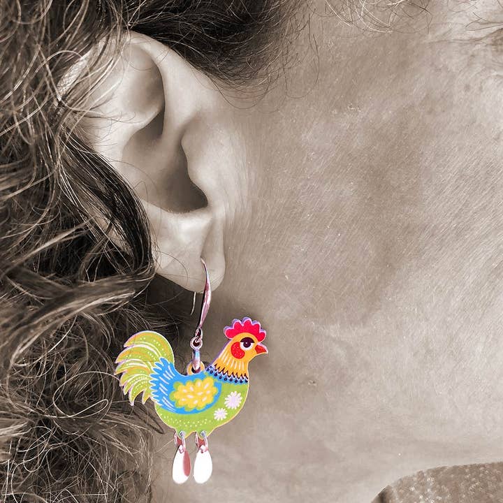 Pipapaper - Wholesale Dangle Earrings - green hen earring1