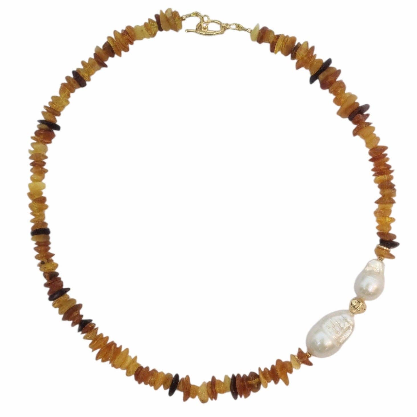 PearlGem Designs - Wholesale Beaded/pearl necklace - Mood Necklace with Amber and Baroque Freshwater Pearls0