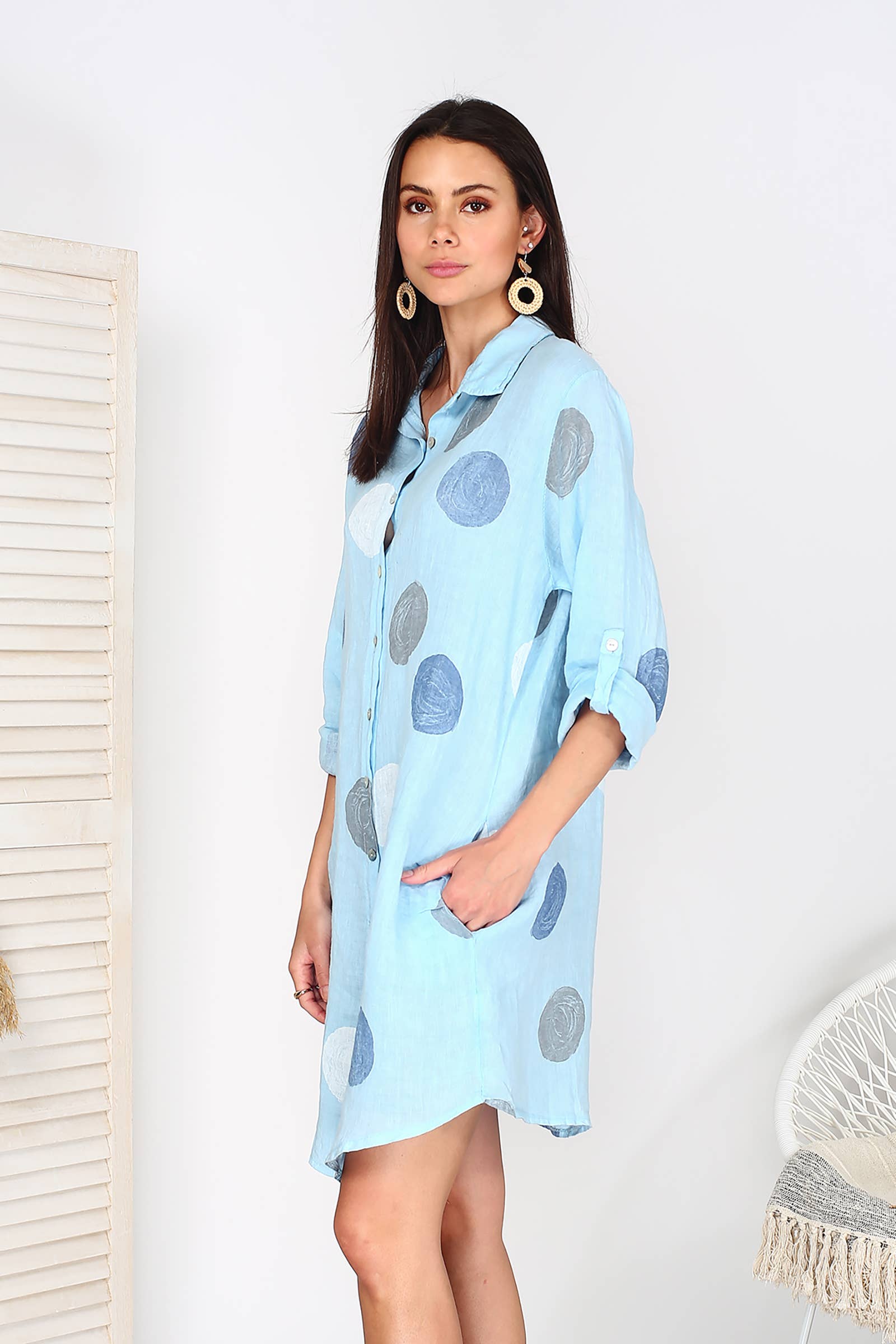 ORNELLA PARIS – Großhandel Kleid – Damen – LEL-R197A Leinenkleid24