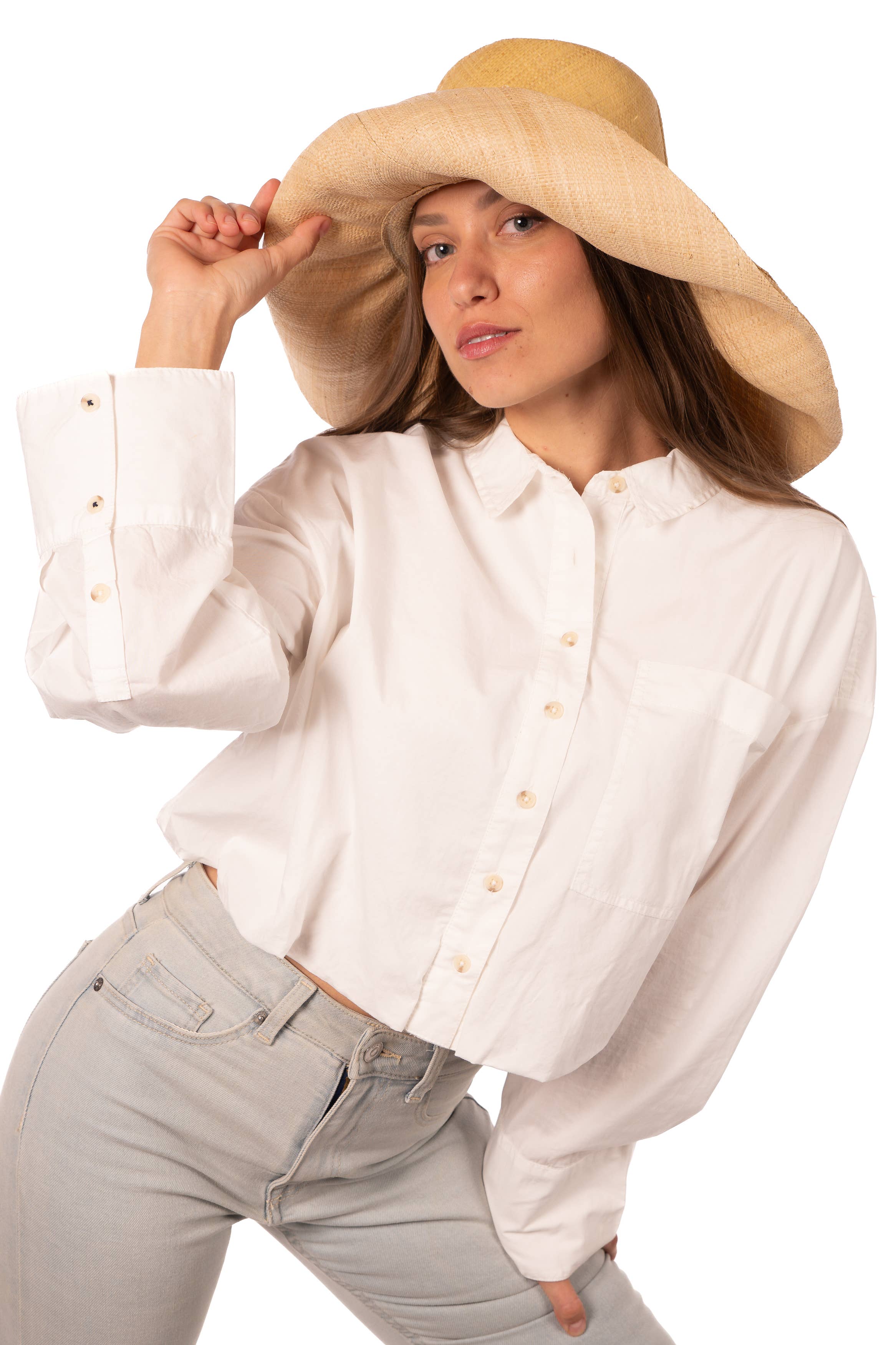 Shebobo – wholesale Straw hat – women's – Monica 5" & 7" Wide Brim Two Tone Packable Straw Sun Hats6