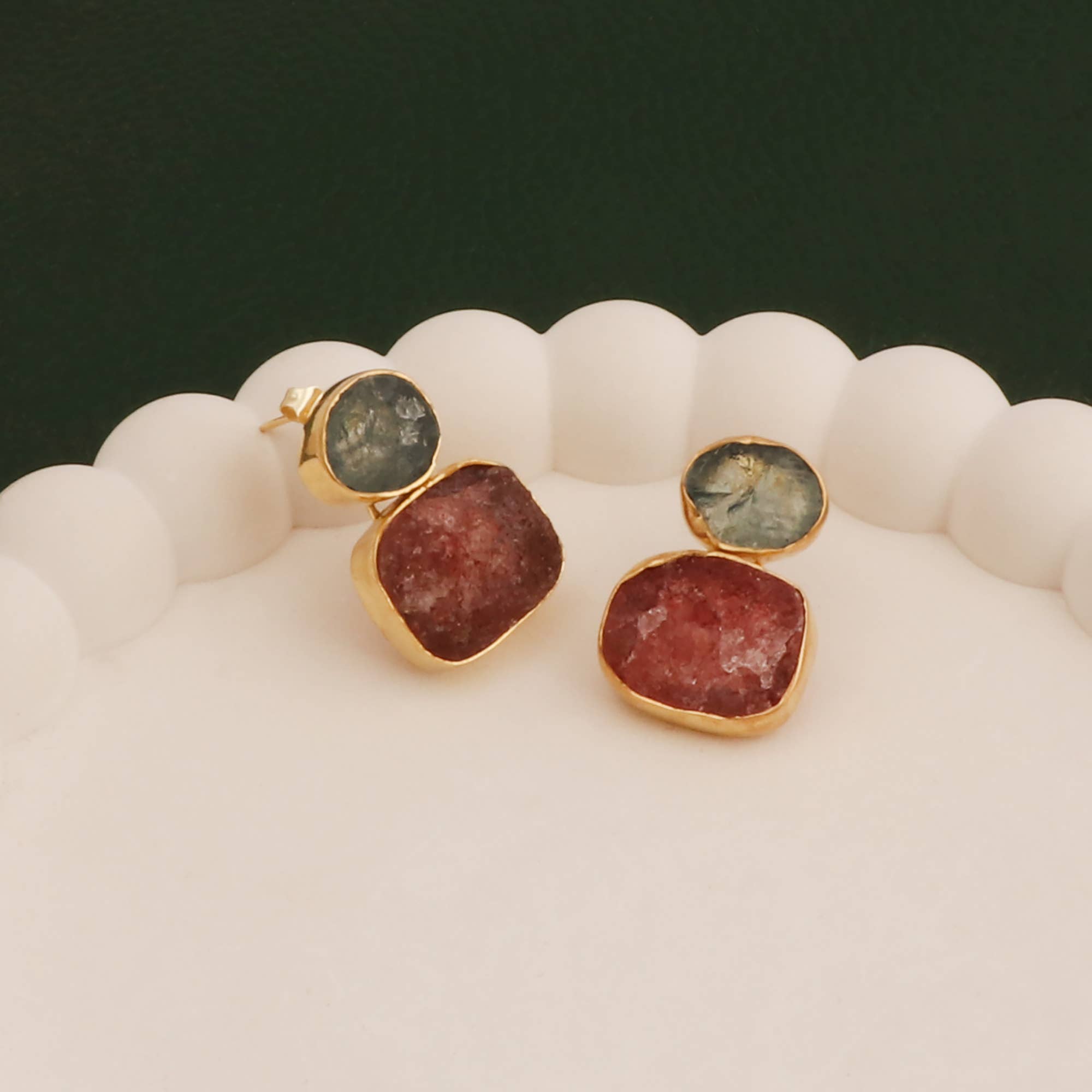 El Joyero – wholesale Stud/post earrings – Aquamarine & Strawberry Quartz Dual Stone Handmade Studs3