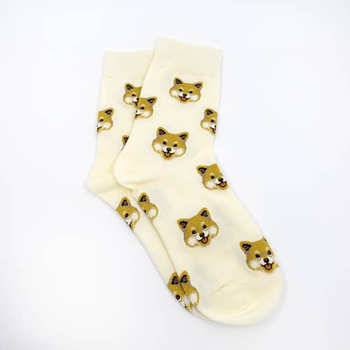 Cream Shiba Inu Pattern Socks for wholesale by Million Dogs