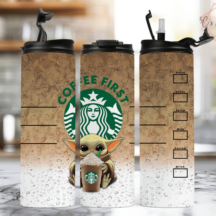 5C's Wholesale - Wholesale Insulated Mug/Tumbler - Baby Yoda Starbucks Coffee First 2in1 Lid Tumbler