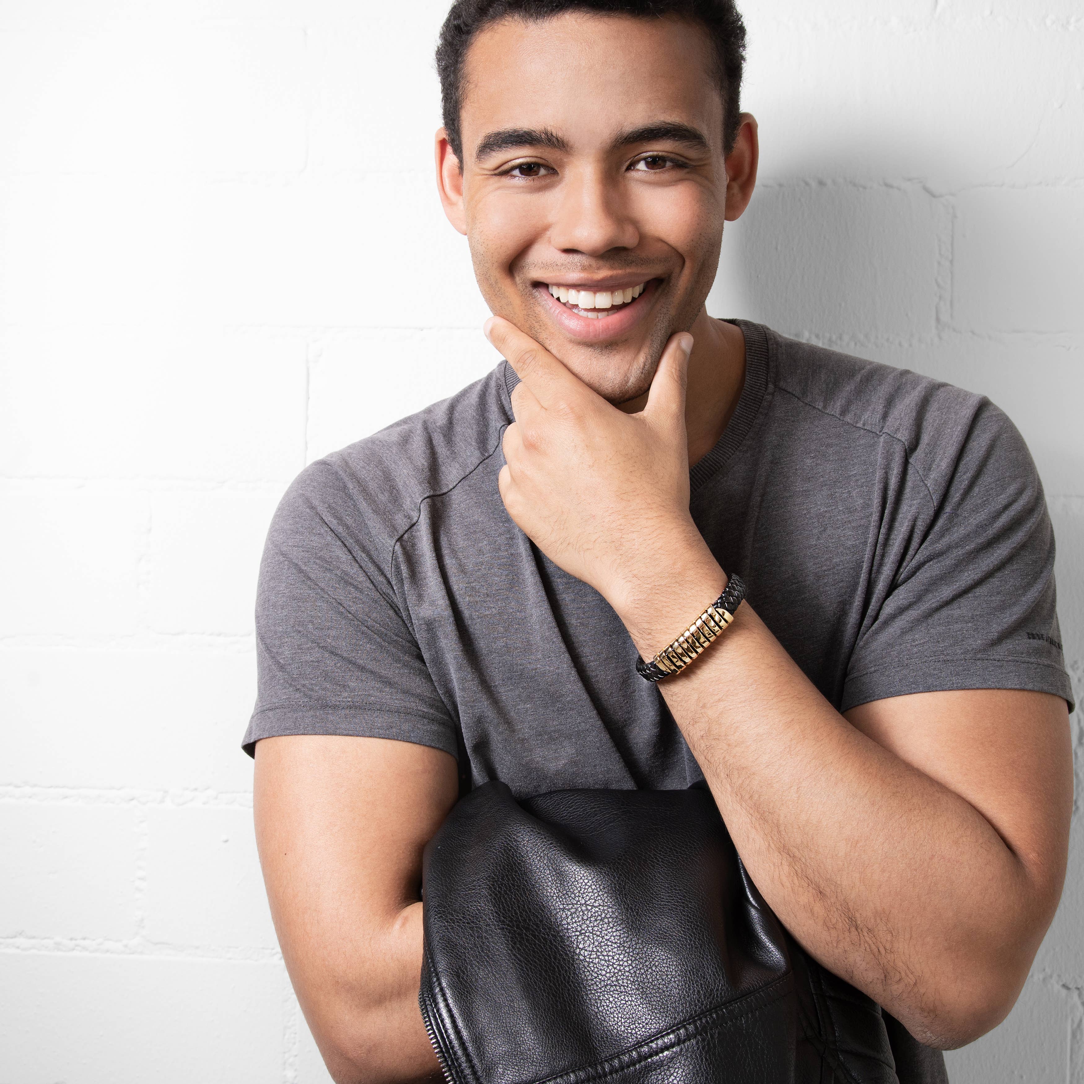 SERASAR – wholesale Vävt/flätat armband – Läderarmband ”Helix” - guld - B0354