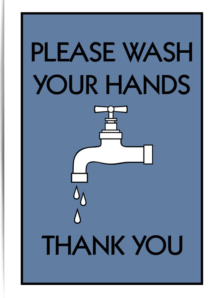 Cornflower Blue Bathroom Decor| Please Wash Your Hands Bathroom Sign for wholesale by THE WALL HABITAT