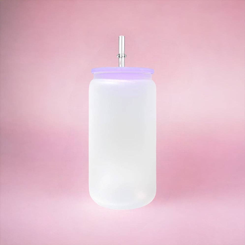 OMG Cups! - Wholesale Drinking Glass/Cup - Frosted Sublimation Glass Can (Plastic Colorful Lids) 16oz6