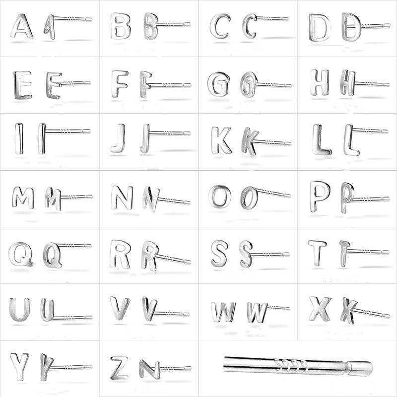 Perimade & Co. LLC - Wholesale Stud/Post Earrings - Dainty Initial Letter Stud Earrings in 925 Sterling Silver26