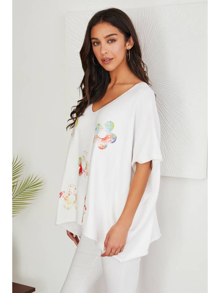 VENTI6 - Wholesale Knit Sweater - Women's - WATERCLOLOR FLOWER PATCH SWEATER (8288-FLOWER)