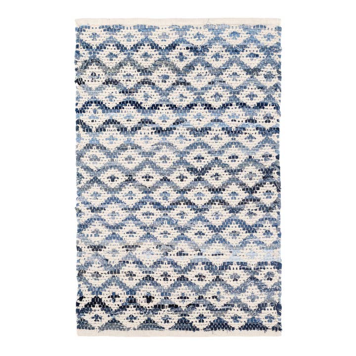Denim Rag Diamond Handwoven Cotton Rug | Ivory for wholesale by Annie Selke