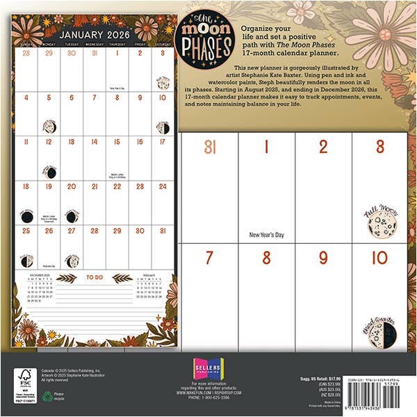Sellers Publishing - Wholesale Calendar - The Moon Phases 2026 17-Month Wall Planner1