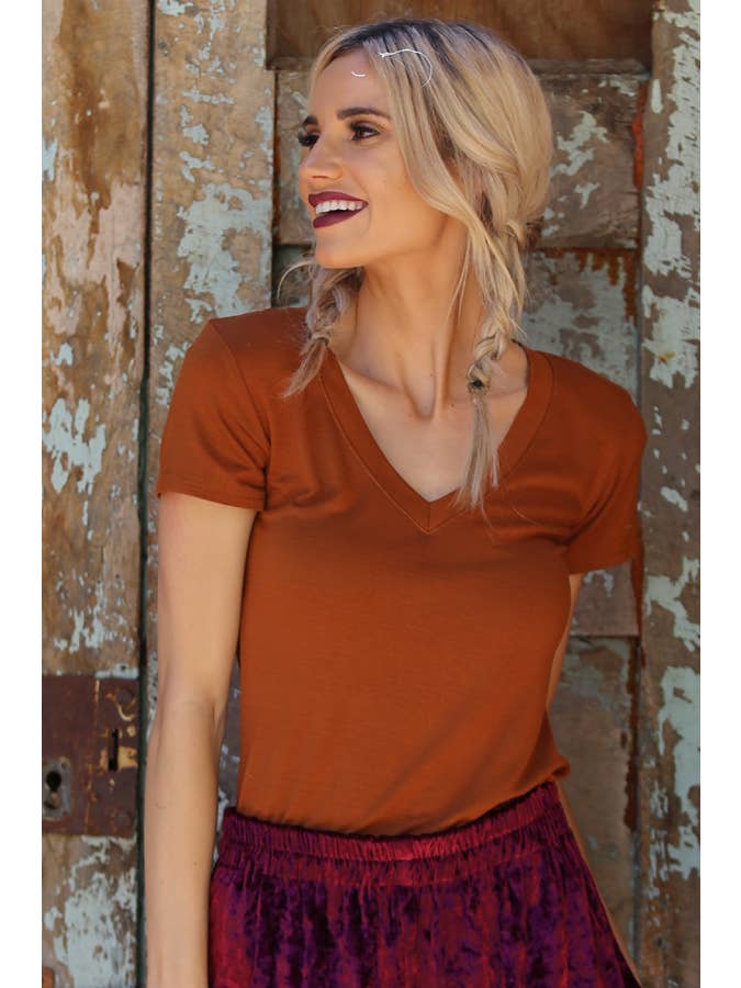 ANGIE - Wholesale T-Shirt - Women's - X2731-ASIS VNECK T SHIRT BASIC TOP7