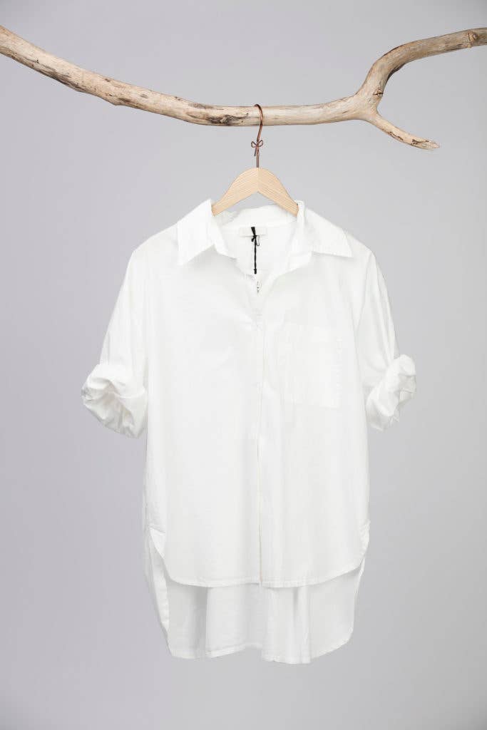 SixtyDays - Wholesale Button Down Shirt - Women's - Boyfriend Cotton Short Shirt - White4
