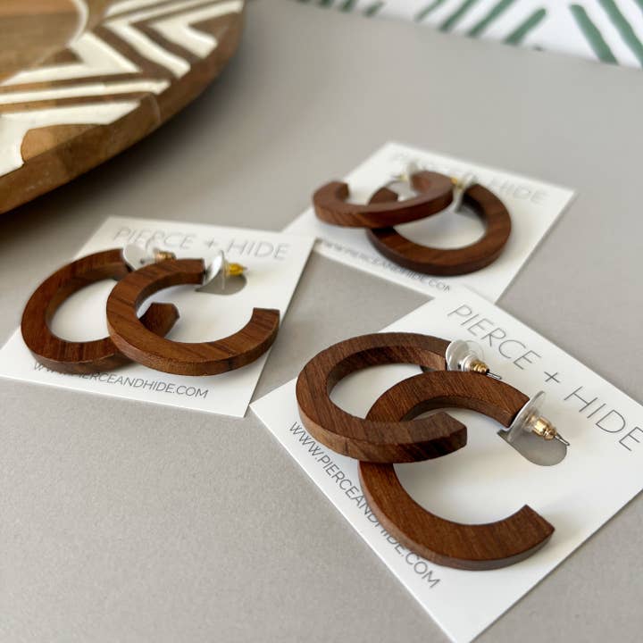 Pierce + Hide - Wholesale Hoop Earrings - Wood Hoop Earrings | Brown Wood Hoops