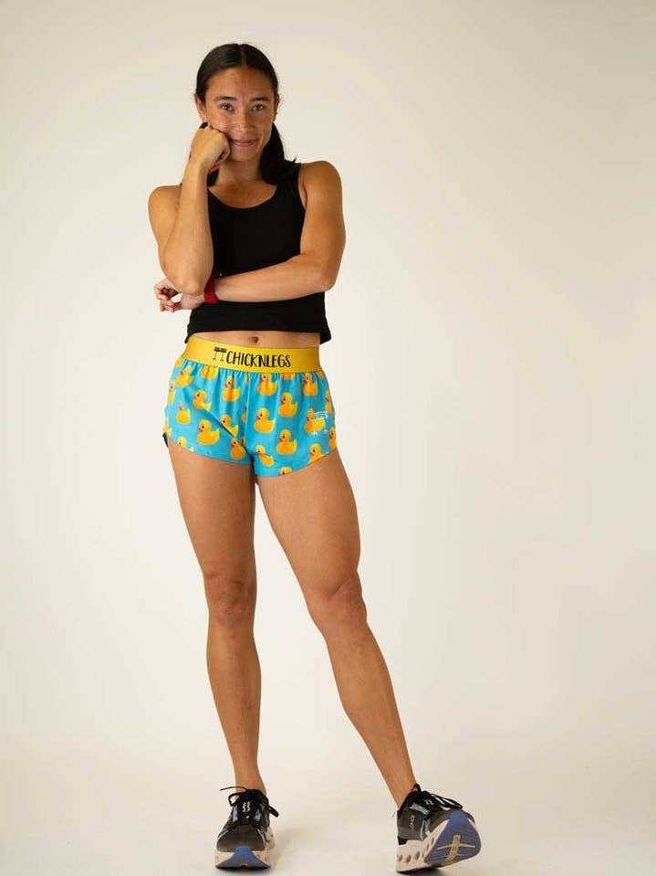 Turquoise Women's Rubber Ducky 1.5" Split Shorts (XXS-XL) for wholesale on Faire6
