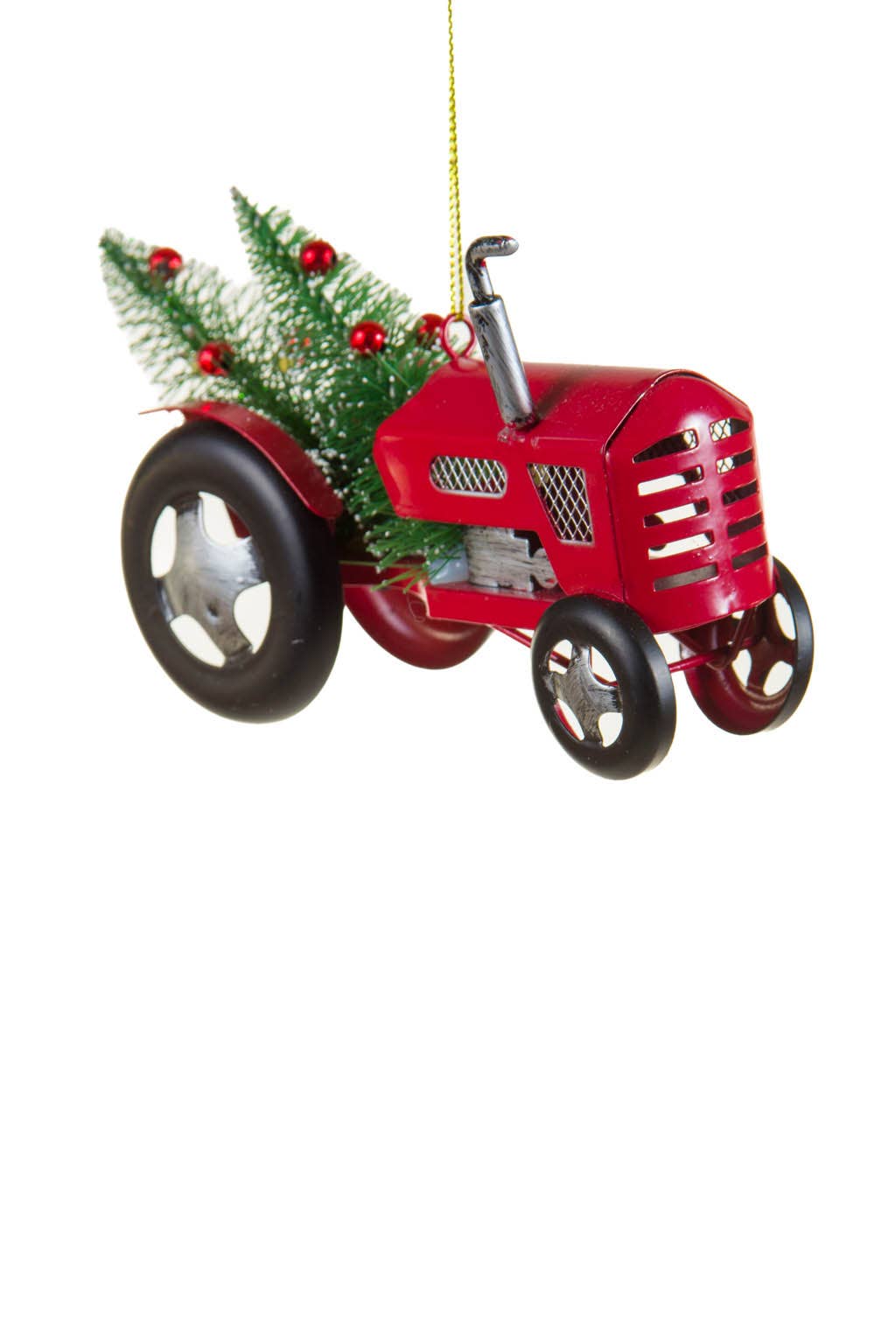 Starlight Collection - Wholesale Ornament - Red Tractor Ornament with Frosted Christmas Trees