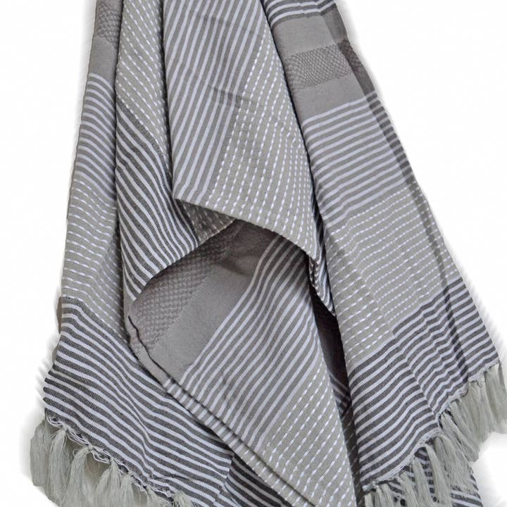 Manta de algodón con rayas acanaladas, funda para cama, color gris natural para venta al por mayor de Designs Emporium