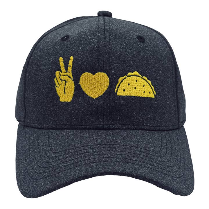 Peace Love Tacos Hat Funny Peaceful Mexican Food Lovers Cap for wholesale by Crazy Dog T-Shirts