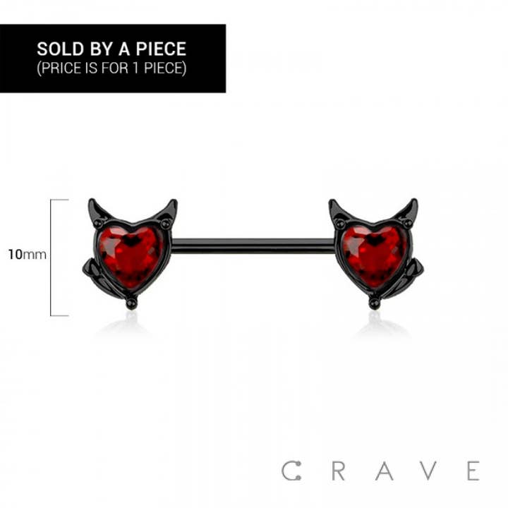 CRAVE BODY JEWELRY - Wholesale Nipple Ring - DEVIL HEART 316L SURGICAL STEEL NIPPLE BAR