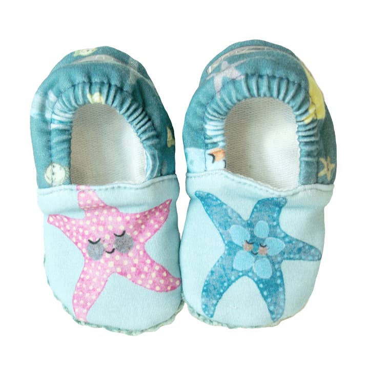 Blue and pink starfish baby shoes for wholesale by Olly & Arya