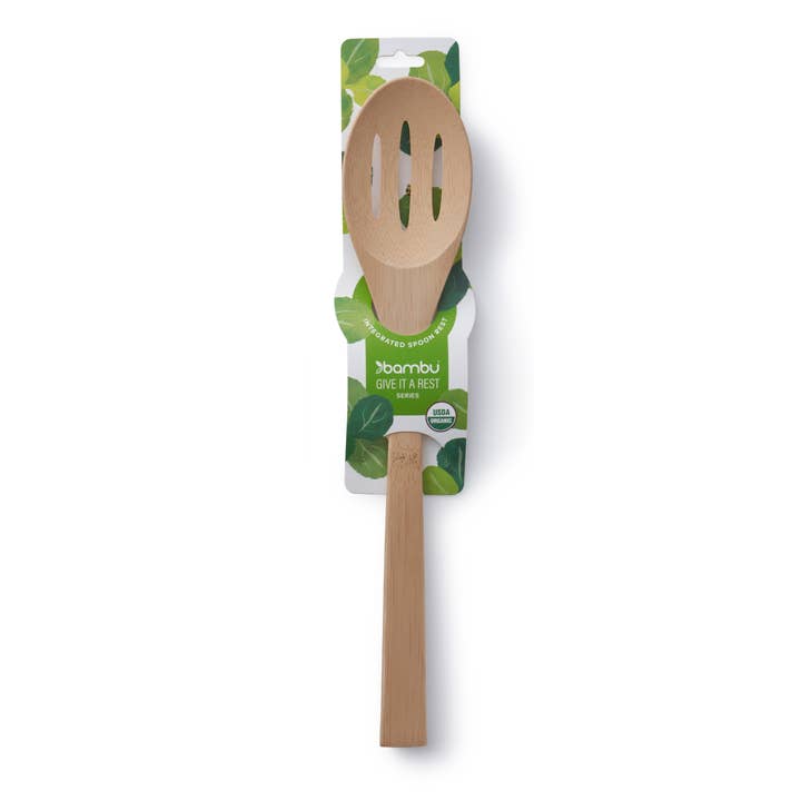 bambu® - Wholesale Kitchen Spoon - 'Give It a Rest' Bamboo Slotted Spoon