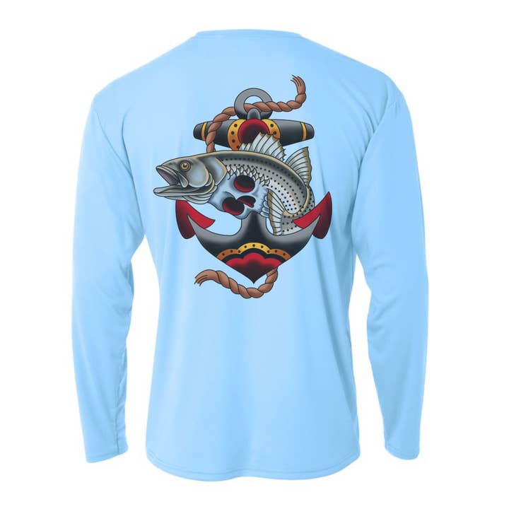 JUSQU'À LA MORT, PÊCHONS-NOUS ! Chemise à manches longues Striped Bass UPF 50+ Performance pour la vente par On The Fly Artworks