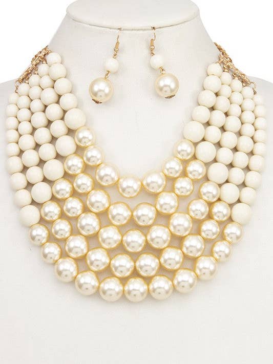 MULTI RAD PÄRLA HAKLAPP HALSBAND SET för wholesale av Andrea Bijoux