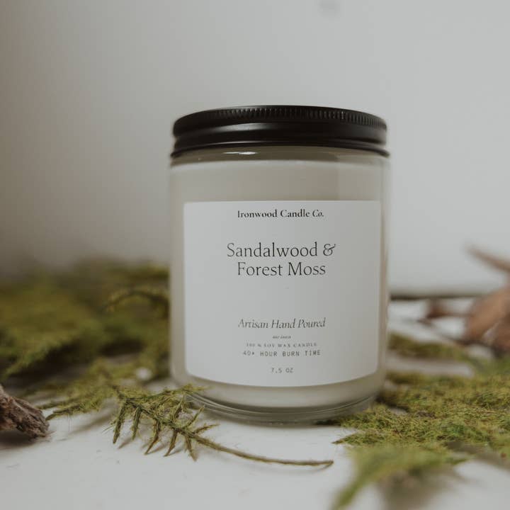 SANDALWOOD & FOREST MOSS SOY CANDLES for wholesale by Ironwood Candle Co.