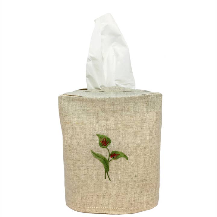 Linen Tissue Box Cover Flamingo Flower Natural for wholesale by Gordonsbury