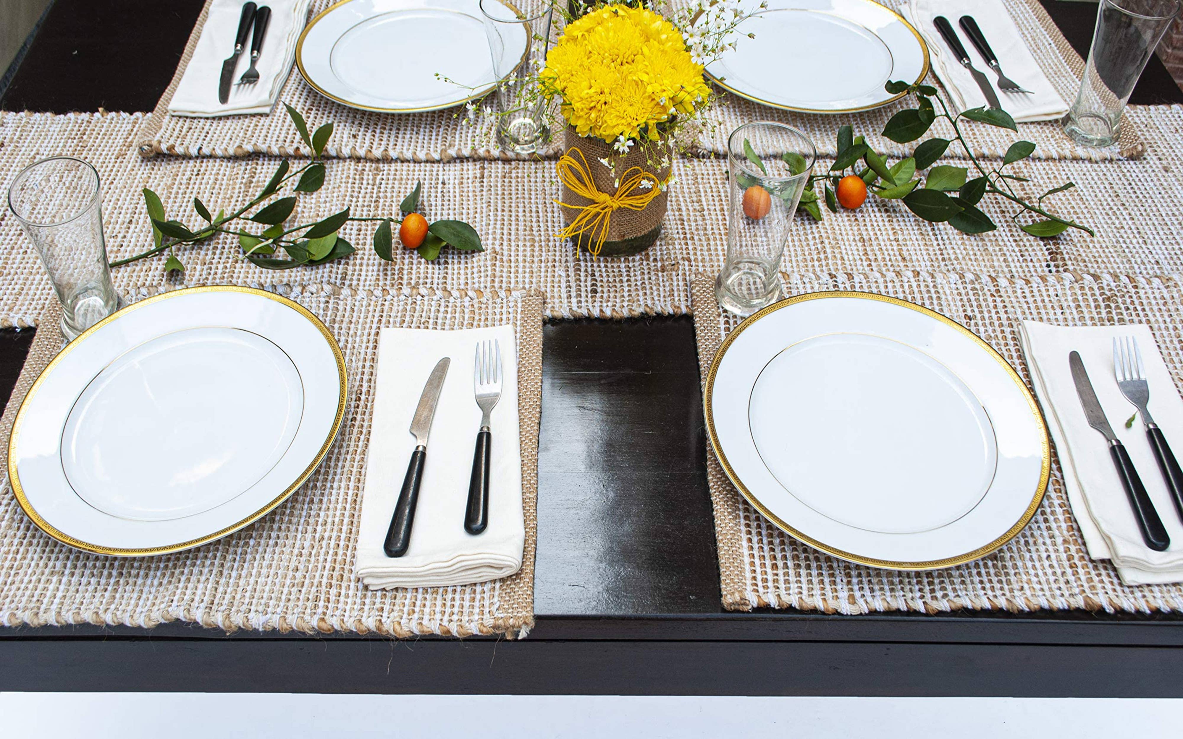 NATURAL IVORY Set of 4 Ombre Placemats, Jute & Ivory, 13x19 Inch for wholesale on Faire5