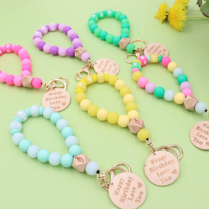 Sparkle Being - Wholesale Keychain Bracelet - Silicone Beaded Wristlet - Glitter Bangle Keychain8