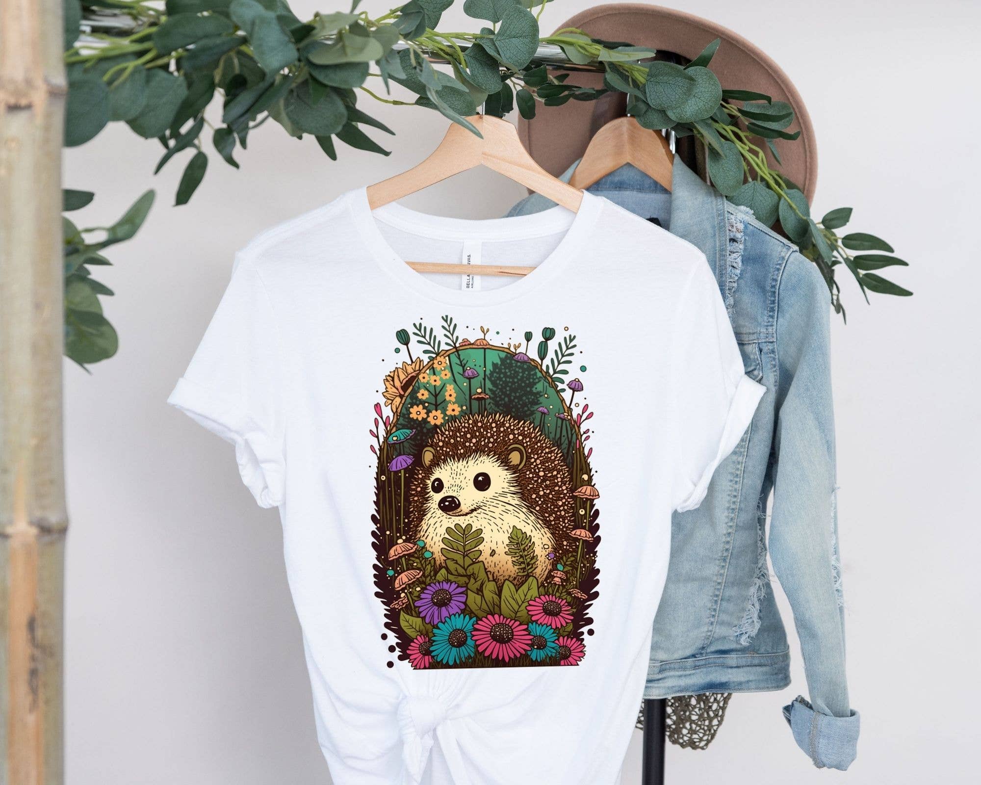 Vivtrek - Wholesale Screen Printed T-Shirt - Women's - Baby Hedgehog Floral Cottagecore Tshirt, Flower4
