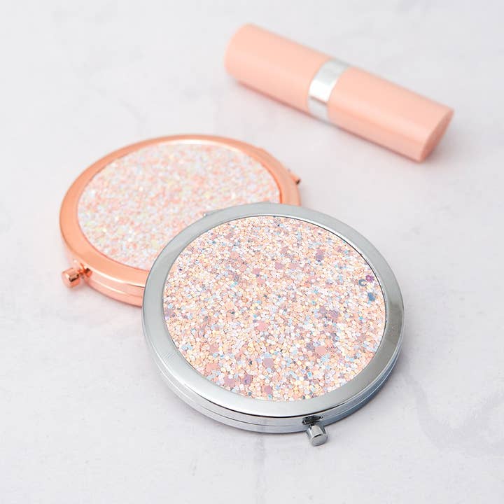 Weddingstar Inc. - Wholesale Compact Mirror - Rose Gold Glitter Compact Mirror