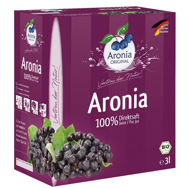 Organic chokeberry 100% direct juice 3l box for wholesale by Aronia ORIGINAL