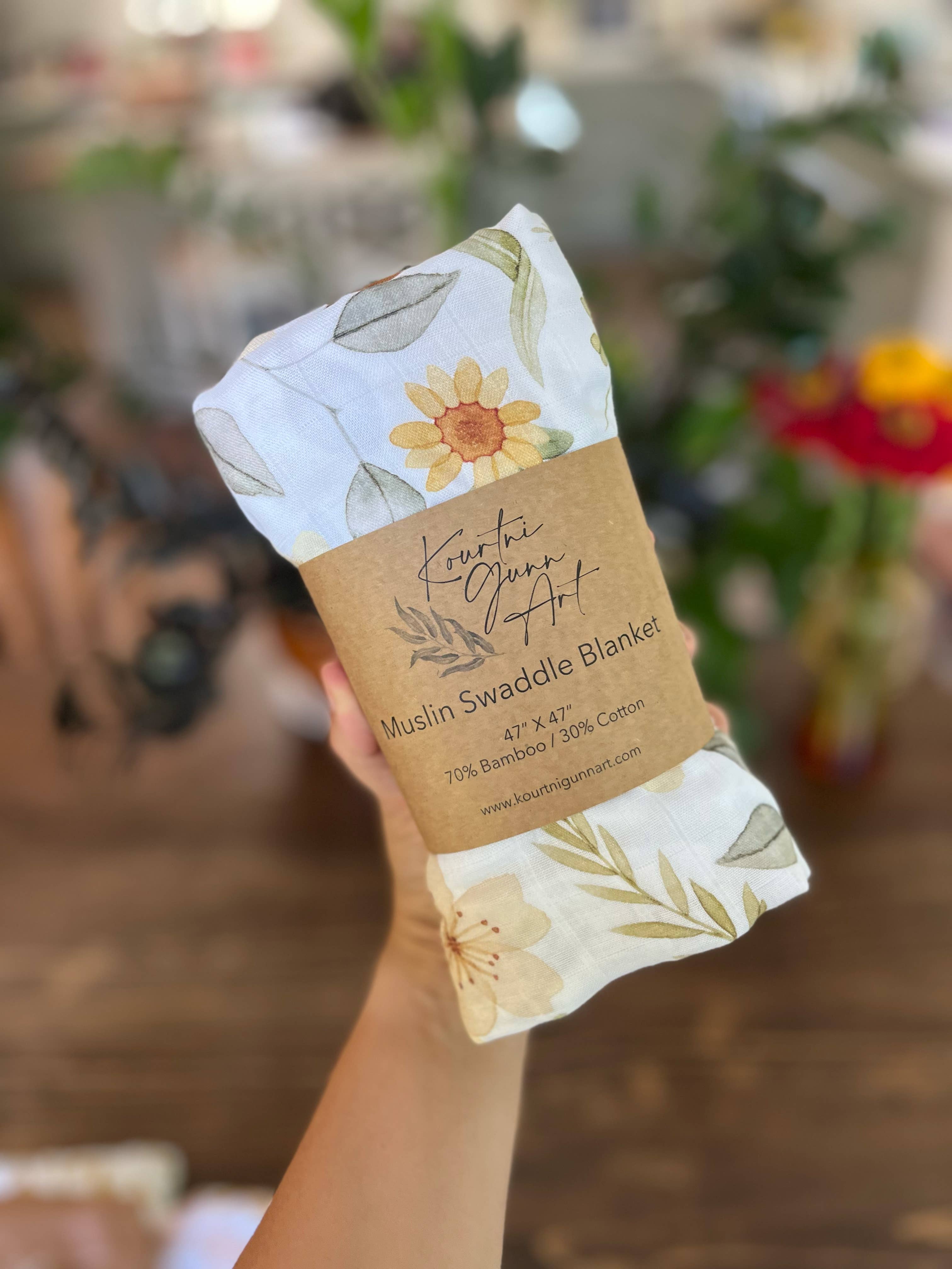 Kourtni Gunn Art - Vendita all'ingrosso Copertina avvolgente - Neonati - Coperta per neonati floreale autunnale | Coperta avvolgente in mussola Fern1