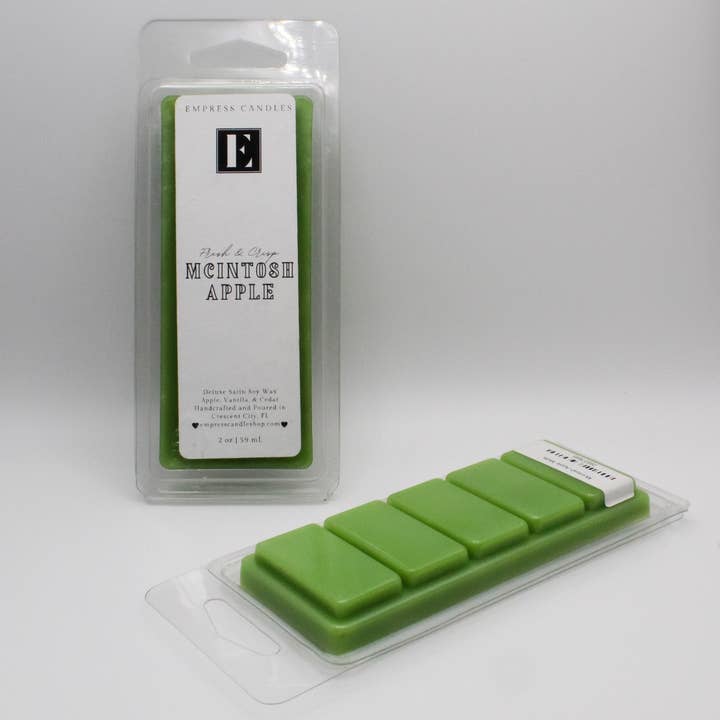 Natural Nontoxic Vegan Highly Scented Apple Cedar Vanilla "McIntosh Apple" Wax Melts for wholesale by Empress Candles