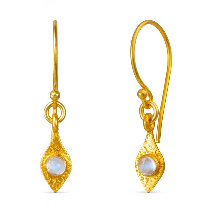 Aqua - Brincos em forma de lágrima de pedra da lua em ouro por atacado de Lunar James