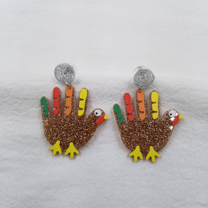 ENA Jewelry - Wholesale Dangle Earrings - Glitter Palm Turkey Earrings - Thanksgiving