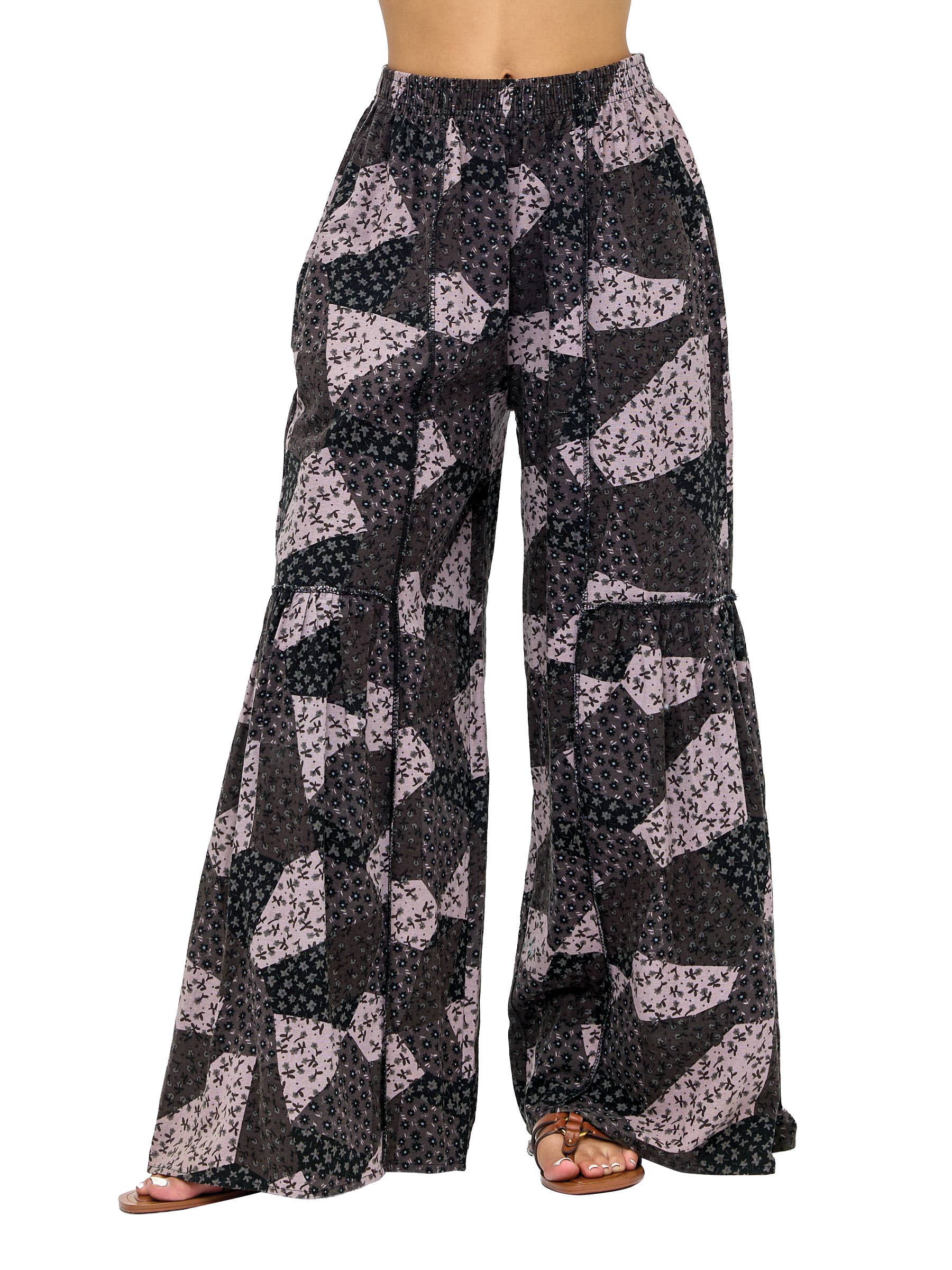 Yak & Yeti - Wholesale Pants - Women's - Palazzo Pants Boho Ruffled Floral Patchwork8