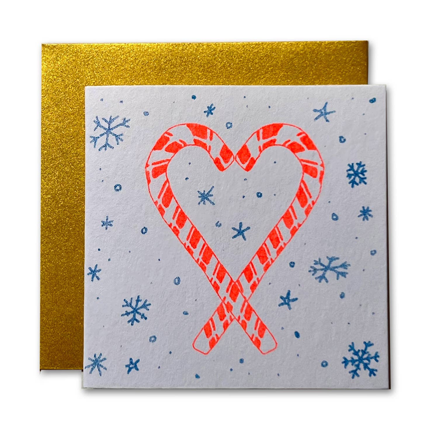 Ladyfingers Letterpress - Wholesale Season's Greetings Card - Candy Cane Heart Risograph Tiny Card0