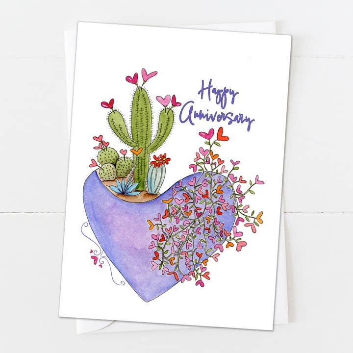 Fleurs en forme de cœur de succulentes | Carte d'anniversaire pour la vente par Zinnia Sky Studio LLC